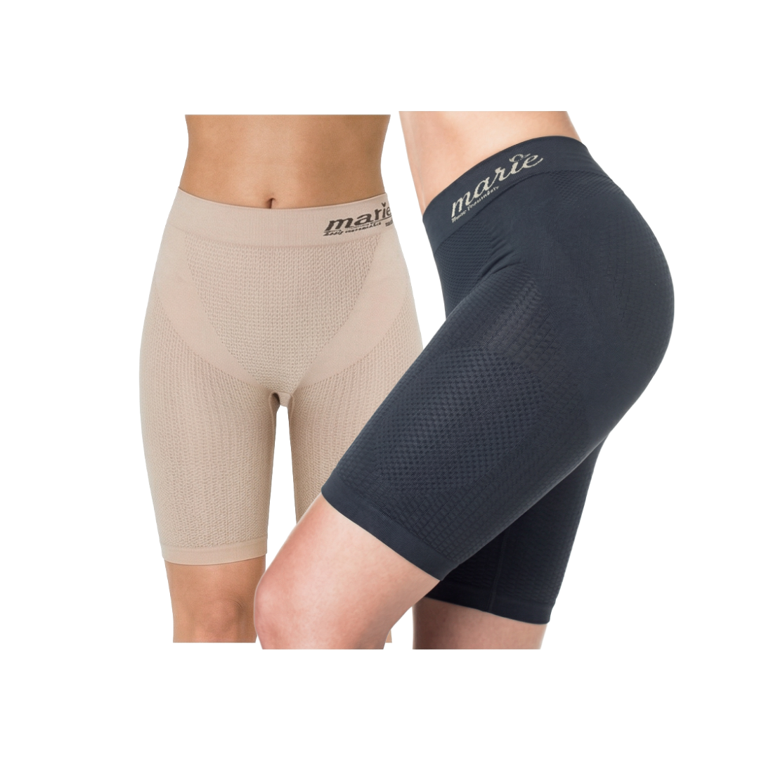 Das Marie Panty Duo bietet eine innovative Lösung zur Figurformung. Die Panty unterstützt einen Po-Push-up- und Bauch-weg-Effekt, bekämpft Cellulite und reduziert den Umfang an Oberschenkeln, Bauch und Po – eine dauerhafte Shapewear-Lösung für weibliche Problemzonen.
