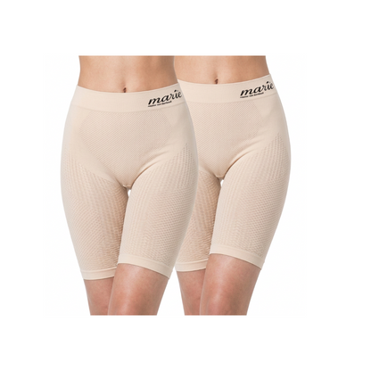 Das Marie Panty Duo in Beige bietet eine innovative Lösung zur Figurformung. Die Panty unterstützt einen Po-Push-up- und Bauch-weg-Effekt, bekämpft Cellulite und reduziert den Umfang an Oberschenkeln, Bauch und Po – eine dauerhafte Shapewear-Lösung für weibliche Problemzonen.
