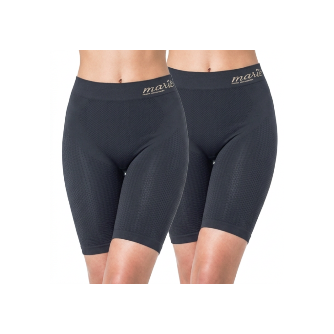 Das Marie Panty Duo in Schwarz bietet eine innovative Lösung zur Figurformung. Die Panty unterstützt einen Po-Push-up- und Bauch-weg-Effekt, bekämpft Cellulite und reduziert den Umfang an Oberschenkeln, Bauch und Po – eine dauerhafte Shapewear-Lösung für weibliche Problemzonen.