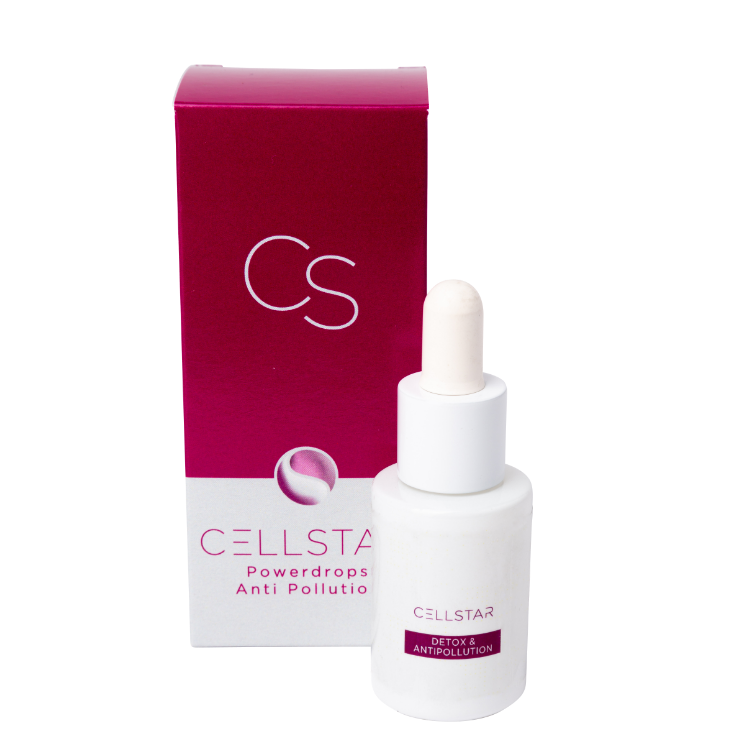 Zu sehen sind die Cellstar Powerdrops Anti Pollution in einem weißen Fläschchen mit Pipette und passender magentafarbener Verpackung. Diese Powerdrops wurden speziell entwickelt, um die Haut vor Umweltbelastungen zu schützen. Sie entgiften die Haut und stärken ihre Widerstandskraft gegen Schadstoffe, wodurch ein frisches und revitalisiertes Hautbild entsteht.